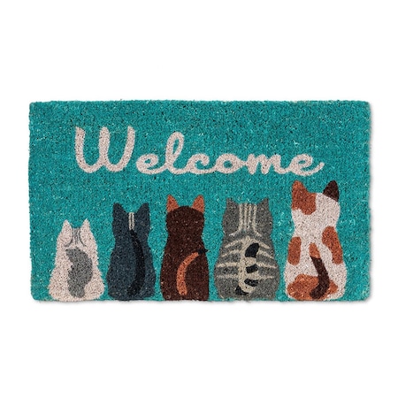 Abbott Collections 18 x 30 in. Cat Welcome Doormat, Turquoise AB-35-FWD-AN-1905